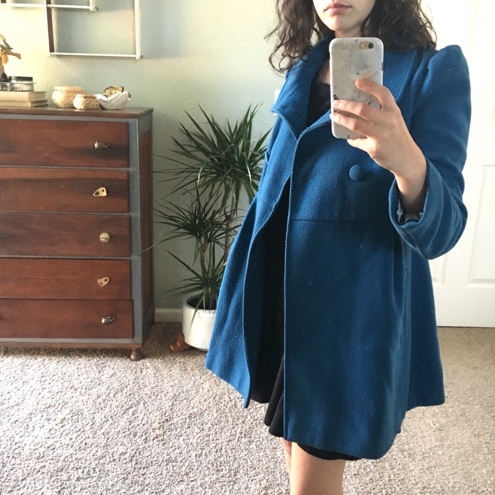 SOLD! Peacock blue wool pea coat
